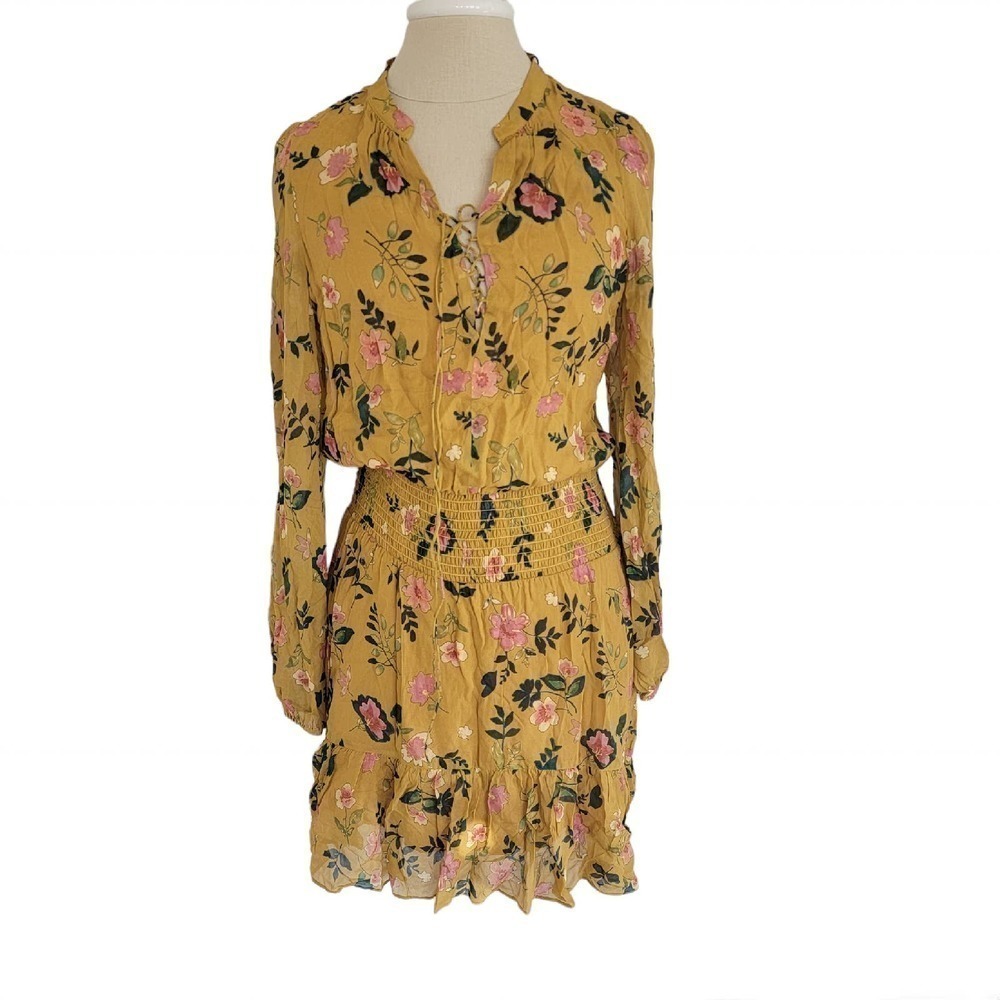 The Kooples Sport Yellow Floral Mini Dress Size S Small